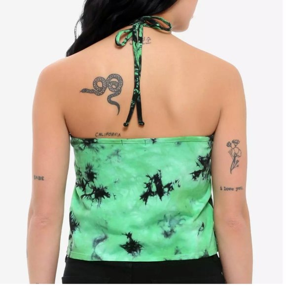 Hot Topic Alien Tie-Dye Halter Top Womens M Green Allergic To Humans Rave Kawaii - Picture 10 of 12